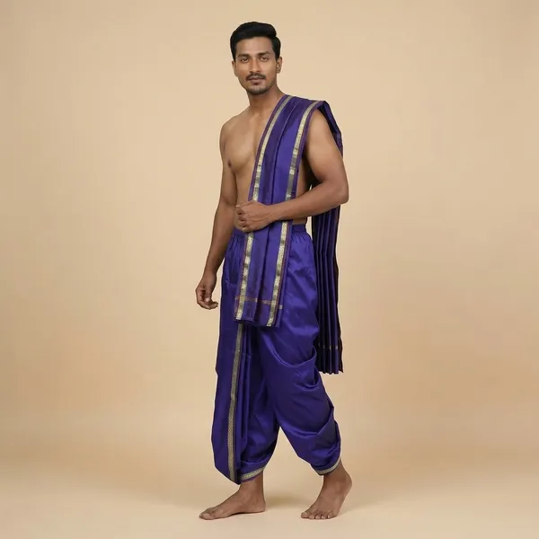 Mens_Art_Silk_Rudraskh_Border_Ready_To_Wear_Dhoti_With_Angavastram_Stitched_Dhoti_With_Elastic_Waist_Vrindavan_Dhoti_For_Puja_Festival_Wedding.