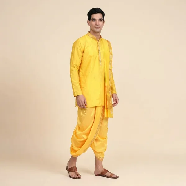 Men_Rudrakhash_Border_Silk_Dhoti_With_Dupatta_Set_To_Wear_Traditional_Wedding_Festival_Ethnic_Outfit_Tamil_Kerala_Style_Mens_Wear