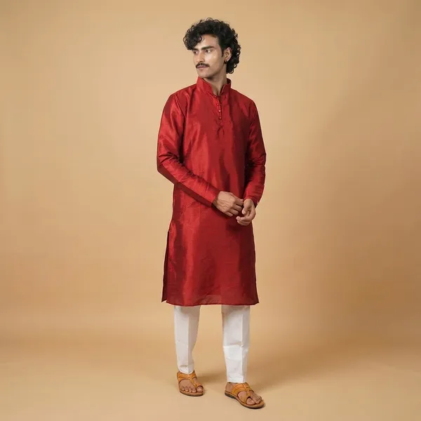 Men_Dupion_Silk_Kurta_Mandarin_Collar_Full_Sleeve_Regular_Fit_Ethnic_Wear_For_Festive_Wedding_Traditional_Occasions