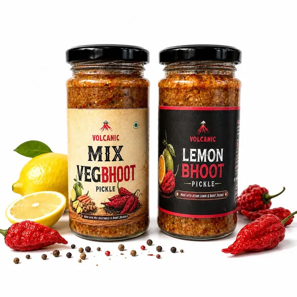 Pack_Of_2_Volcanic_Mix_Veg_Bhoot_Pickle_Hot_And_Spicy_Mixed_Vegetable_Pickle_And_Volcanic_Lemon_Bhoot_Pickle_Made_with_Bhoot_Jolokia_Chilli_