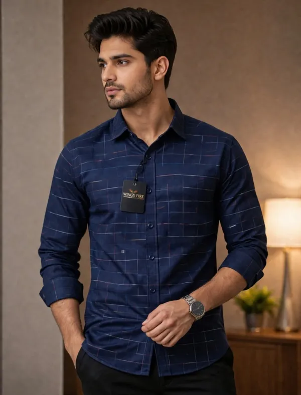 Premium_Cotton_Check_Shirt_For_Mentylish_Slim_Fit_Casual_Formal_Wear_Blue