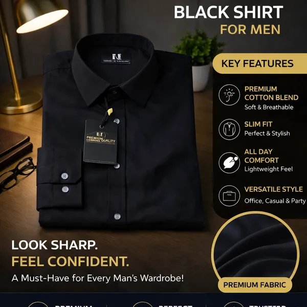 Men_Premium_Cotton_Shirt_Slim_Fit_Formal_Shirt_Office_Casual_Wear_Black