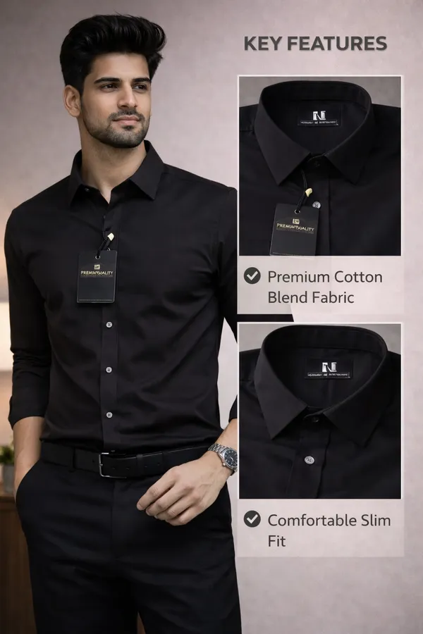Men_Premium_Cotton_Shirt_Slim_Fit_Formal_Shirt_Office_Casual_Wear_Black