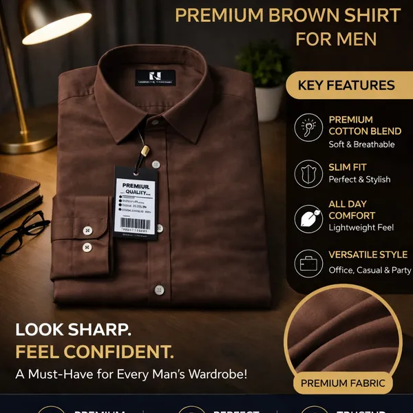 Men_Premium_Cotton_Shirt_Slim_Fit_Formal_Shirt_Office_Casual_Wear_Brown