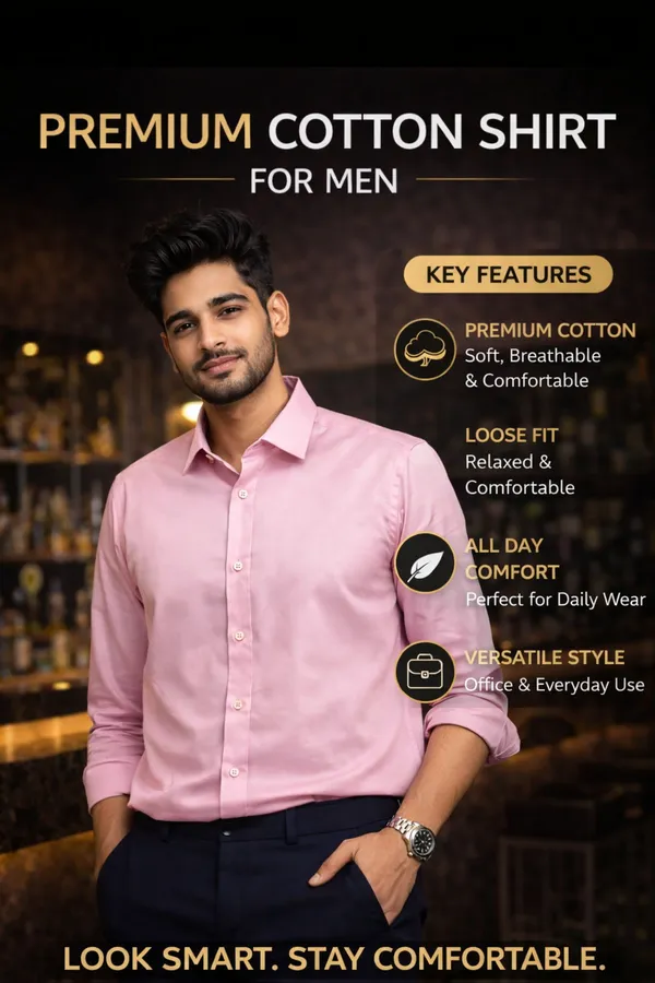 Men_Premium_Cotton_Loose_Fit_Shirt_Solid_Blue_Casual_Shirt_For_Men_Comfortable_Daily_Wear_Shirt_Pink