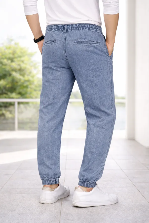 Men_Elastic_Waist_Denim_Cargo_Jeans_Stretchable_Casual_Pants_Regular_Fit_Jeans_For_Men_Grey