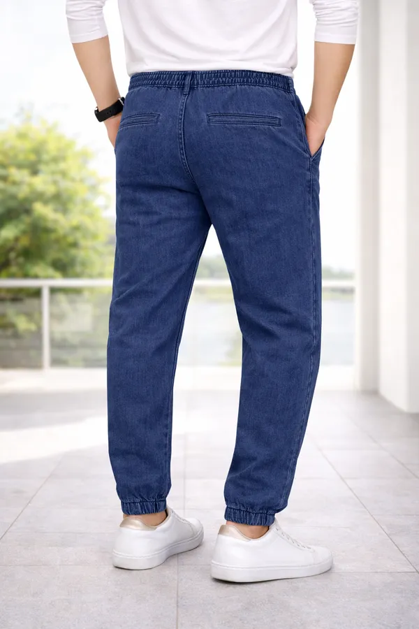Men_Elastic_Waist_Denim_Cargo_Jeans_Stretchable_Casual_Pants_Regular_Fit_Jeans_For_Men_Navy