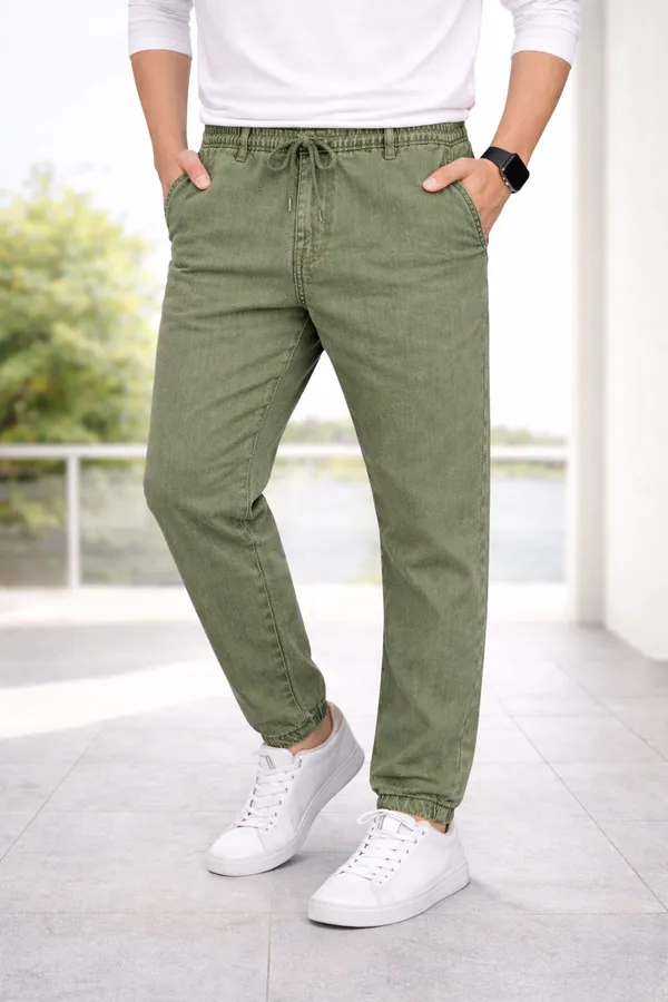 Men_Elastic_Waist_Denim_Cargo_Jeans_Stretchable_Casual_Pants_Regular_Fit_Jeans_For_Men_Olive_Green