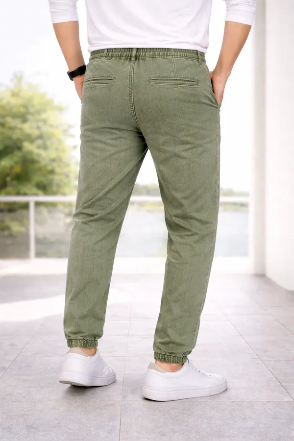 Men_Elastic_Waist_Denim_Cargo_Jeans_Stretchable_Casual_Pants_Regular_Fit_Jeans_For_Men_Olive_Green