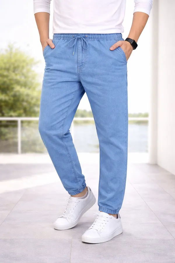 Men_Elastic_Waist_Denim_Cargo_Jeans_Stretchable_Casual_Pants_Regular_Fit_Jeans_For_Menky_Blue