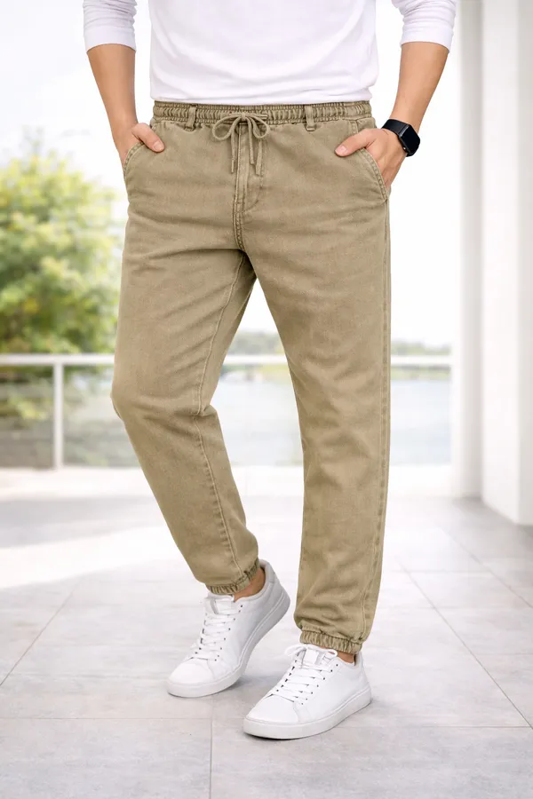 Men_Elastic_Waist_Denim_Cargo_Jeans_Stretchable_Casual_Pants_Regular_Fit_Jeans_For_Men_Khaki