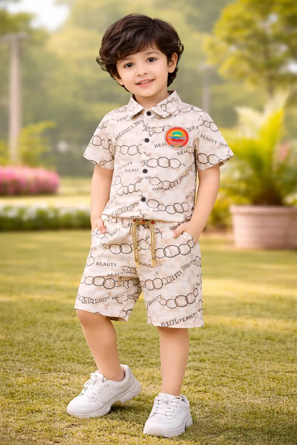 Kids_Stylish_Printed_Shirt_Shorts_Co_Ord_Set_Premium_Cotton_Casual_Wear_For_Boys_Summer_Outfit_2_6_Years_Beige
