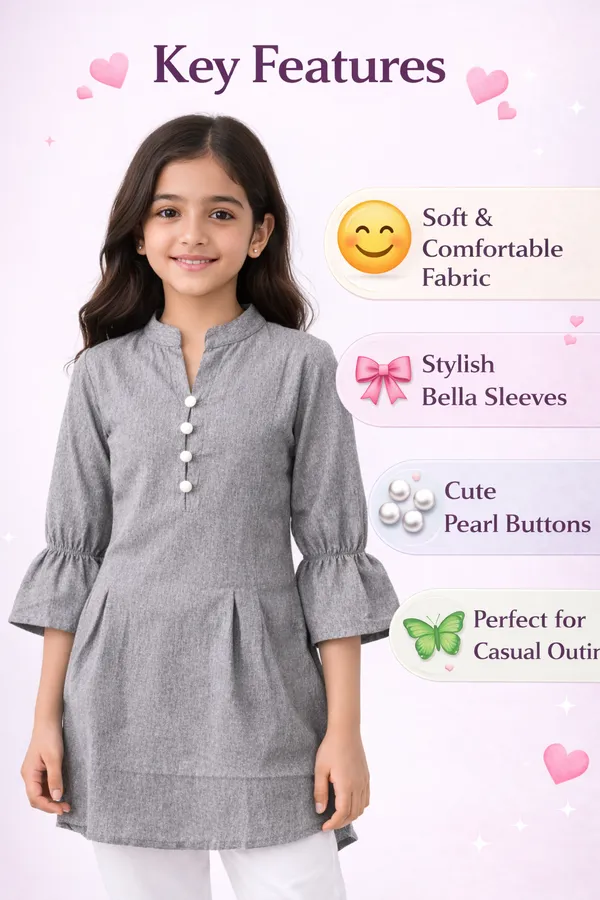 Kids_Girls_Stylish_Kurti_Top_Xl_Size_Only_Cotton_Blend_Casual_Wear_Top_For_Girls_Grey