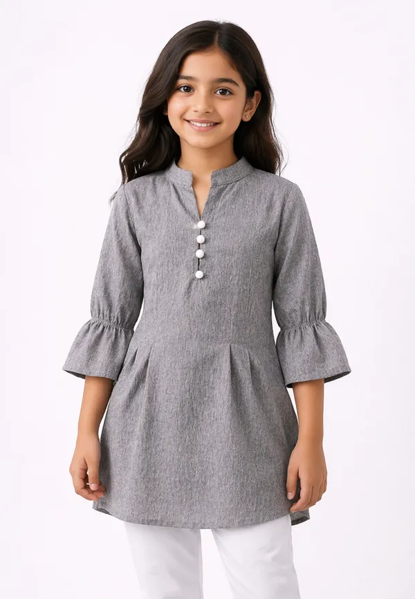 Kids_Girls_Stylish_Kurti_Top_Xl_Size_Only_Cotton_Blend_Casual_Wear_Top_For_Girls_Grey
