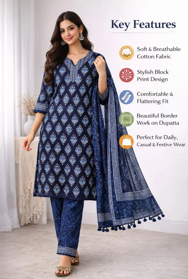 Women_Printed_Cotton_Kurta_Set_Stylish_Ethnic_Wear_Kurti_For_Daily_Casual_Use_Comfortable_Regular_Fit_Blue