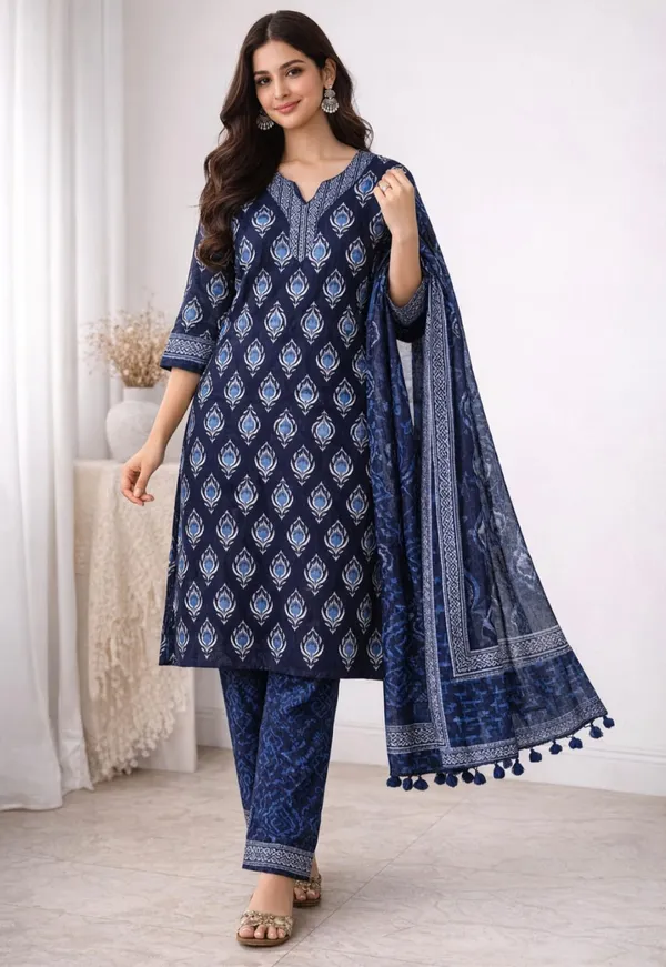 Women_Printed_Cotton_Kurta_Set_Stylish_Ethnic_Wear_Kurti_For_Daily_Casual_Use_Comfortable_Regular_Fit_Blue