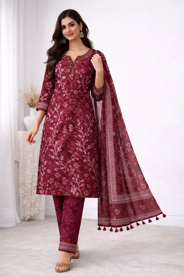 Women_Printed_Cotton_Kurta_Set_Stylish_Ethnic_Wear_Kurti_For_Daily_Casual_Use_Comfortable_Regular_Fit_Wine