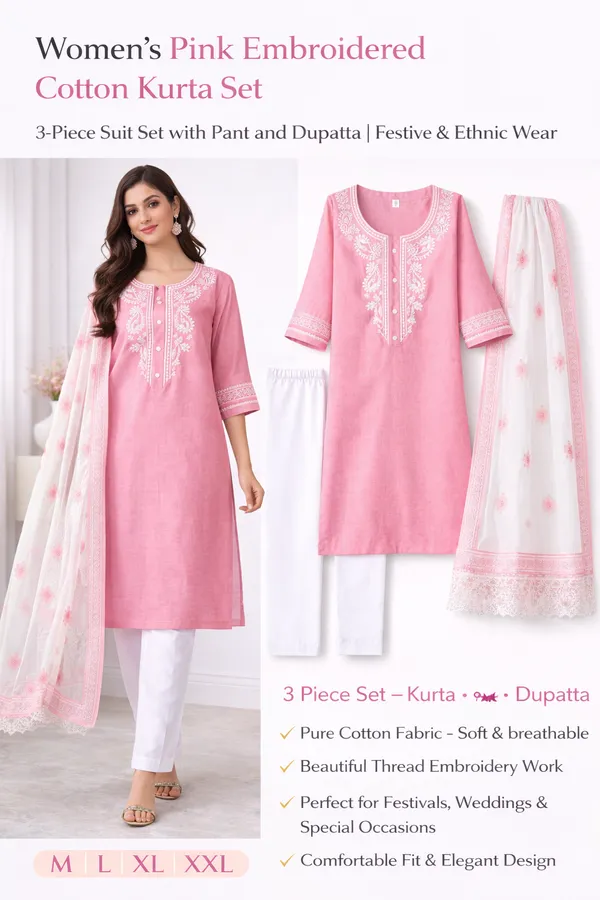 Women_Embroidered_Kurta_Set_Stylish_Cotton_Kurti_For_Women_Casual_Festive_Wear_Kurta_Multiple_Colours_Pink