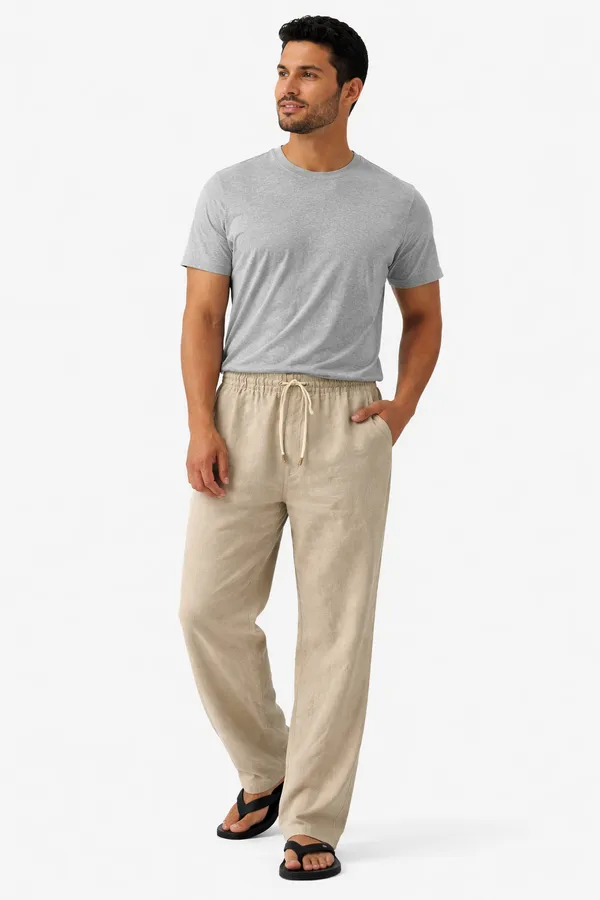 Men_Pure_Linen_Pyjama_Premium_White_Linen_Lounge_Pants_For_Men_Comfortable_Summer_Wear_Drawstring_Pajama_Beige