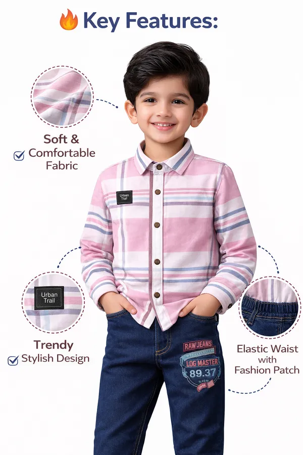 Kids_Stylish_Striped_Shirt_Denim_Pant_Set_Boys_Combo_Outfit_Size_20_40_Pink