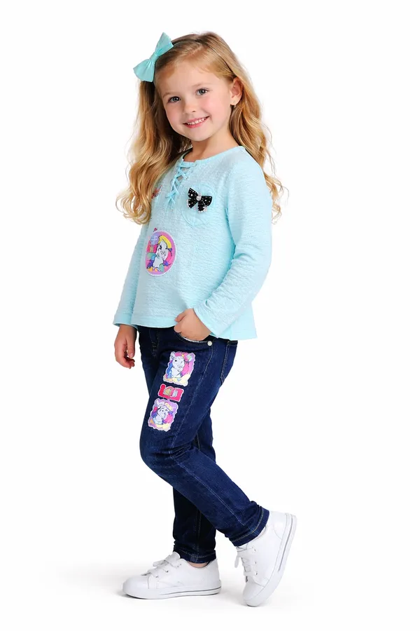 Girls_Barbie_Printed_Pink_Top_With_Denim_Jeans_Set_Stylish_Kids_Casual_Outfit_2_Piece_Set_Blue
