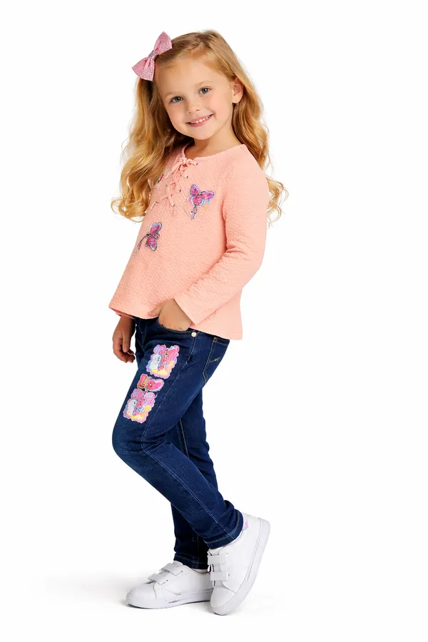 Girls_Barbie_Printed_Pink_Top_With_Denim_Jeans_Set_Stylish_Kids_Casual_Outfit_2_Piece_Set_Peach