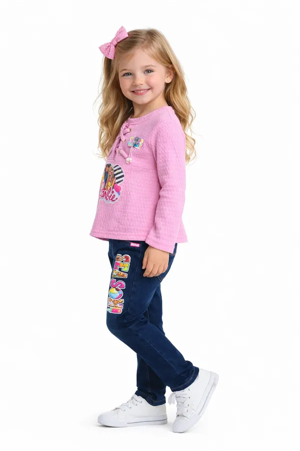 Girls_Barbie_Printed_Pink_Top_With_Denim_Jeans_Set_Stylish_Kids_Casual_Outfit_2_Piece_Set_Pink