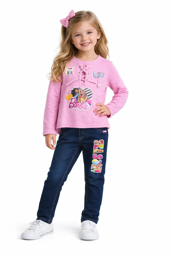 Girls_Barbie_Printed_Pink_Top_With_Denim_Jeans_Set_Stylish_Kids_Casual_Outfit_2_Piece_Set_Pink