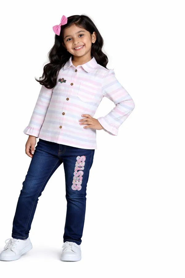 Girls_Pastel_Striped_Collared_Top_With_Denim_Jeans_Set_Stylish_Kids_Casual_Outfit_2_Piece_Set_Pink