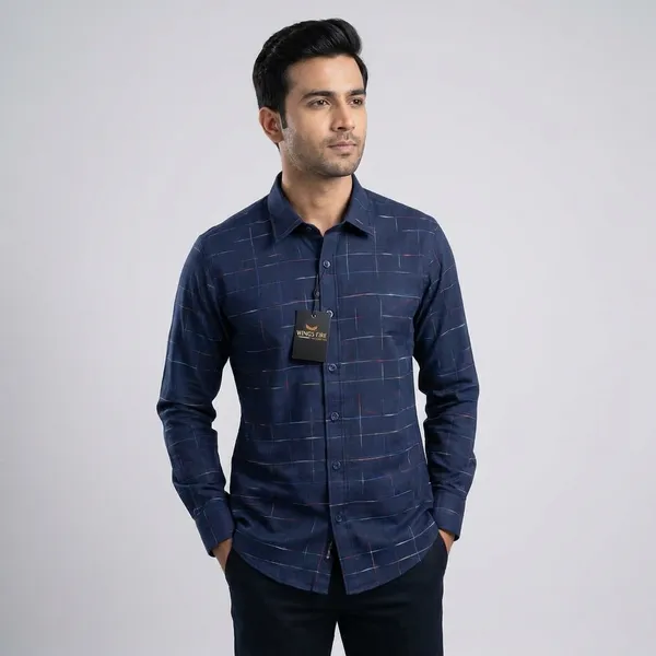 Premium_Cotton_Check_Shirt_For_Mentylish_Slim_Fit_Casual_Formal_Wear_Blue