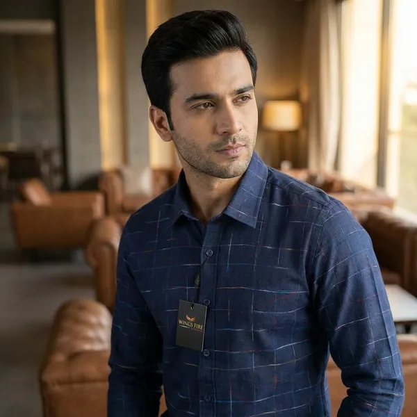 Premium_Cotton_Check_Shirt_For_Mentylish_Slim_Fit_Casual_Formal_Wear_Blue