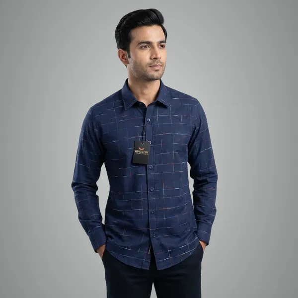 Premium_Cotton_Check_Shirt_For_Mentylish_Slim_Fit_Casual_Formal_Wear_Blue