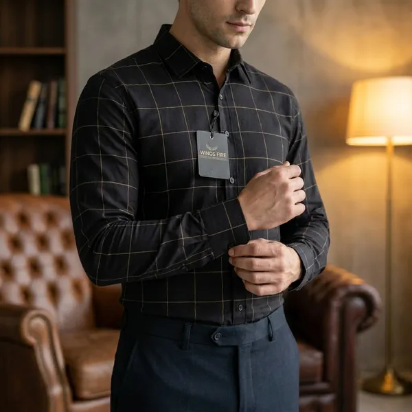 Premium_Cotton_Check_Shirt_For_Mentylish_Slim_Fit_Casual_Formal_Wear_Black