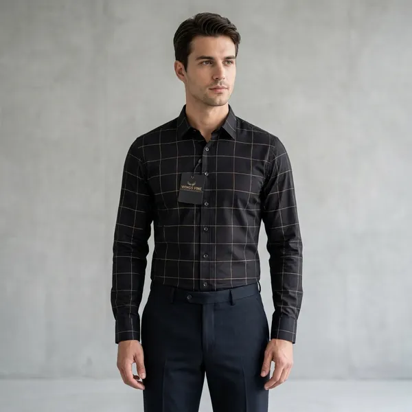 Premium_Cotton_Check_Shirt_For_Mentylish_Slim_Fit_Casual_Formal_Wear_Black