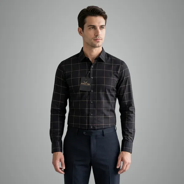 Premium_Cotton_Check_Shirt_For_Mentylish_Slim_Fit_Casual_Formal_Wear_Black
