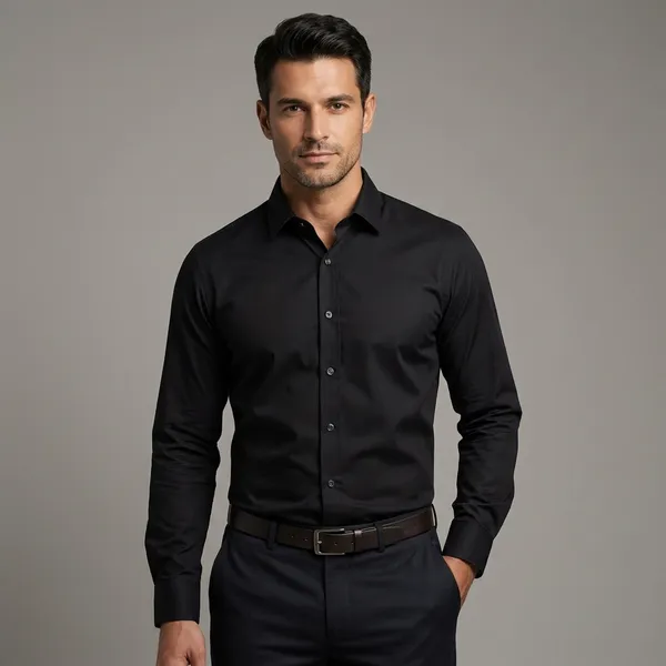 Men_Premium_Cotton_Shirt_Slim_Fit_Formal_Shirt_Office_Casual_Wear_Black
