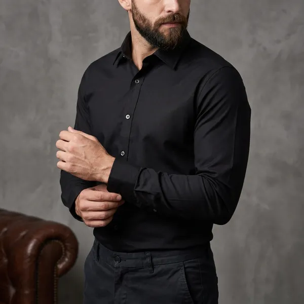 Men_Premium_Cotton_Shirt_Slim_Fit_Formal_Shirt_Office_Casual_Wear_Black