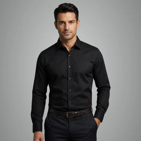 Men_Premium_Cotton_Shirt_Slim_Fit_Formal_Shirt_Office_Casual_Wear_Black