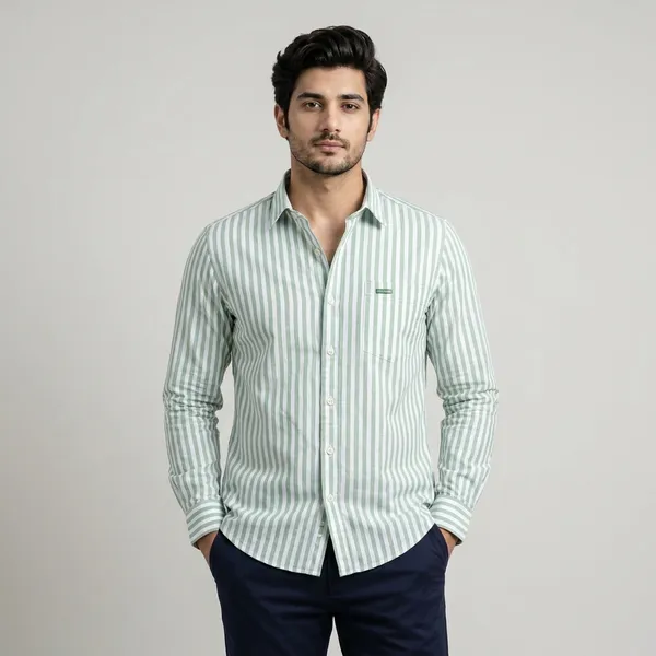 Premium_Striped_Cotton_Shirt_For_Men_Full_Sleeve_Casual_Shirt_Green_White_Stylish_Shirt_Green_White