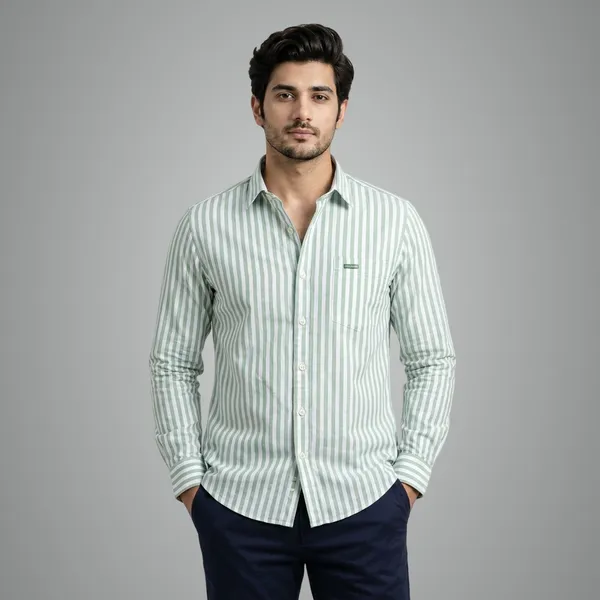 Premium_Striped_Cotton_Shirt_For_Men_Full_Sleeve_Casual_Shirt_Green_White_Stylish_Shirt_Green_White