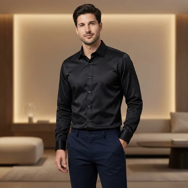 Premium_Japanese_Satin_Partywear_Shirt_For_Men_Ultra_Smooth_Shiny_Finish_Stylish_Solid_Shirt_Black