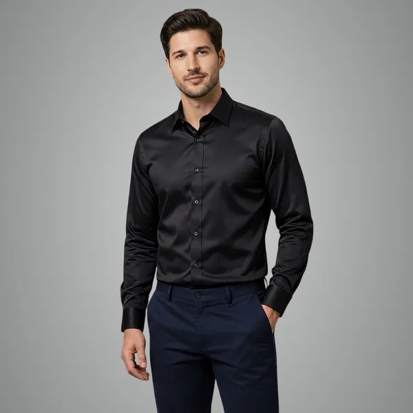 Premium_Japanese_Satin_Partywear_Shirt_For_Men_Ultra_Smooth_Shiny_Finish_Stylish_Solid_Shirt_Black