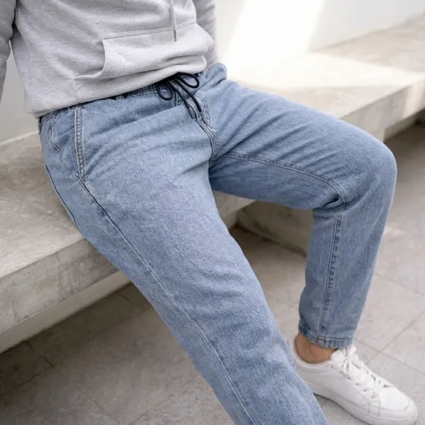 Men_Elastic_Waist_Denim_Cargo_Jeans_Stretchable_Casual_Pants_Regular_Fit_Jeans_For_Men_Grey