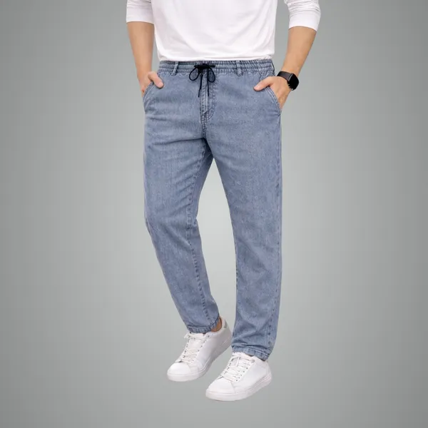 Men_Elastic_Waist_Denim_Cargo_Jeans_Stretchable_Casual_Pants_Regular_Fit_Jeans_For_Men_Grey