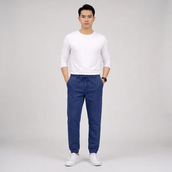 Men_Elastic_Waist_Denim_Cargo_Jeans_Stretchable_Casual_Pants_Regular_Fit_Jeans_For_Men_Navy