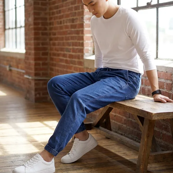 Men_Elastic_Waist_Denim_Cargo_Jeans_Stretchable_Casual_Pants_Regular_Fit_Jeans_For_Men_Navy