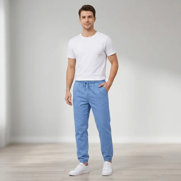 Men_Elastic_Waist_Denim_Cargo_Jeans_Stretchable_Casual_Pants_Regular_Fit_Jeans_For_Menky_Blue
