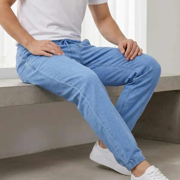 Men_Elastic_Waist_Denim_Cargo_Jeans_Stretchable_Casual_Pants_Regular_Fit_Jeans_For_Menky_Blue