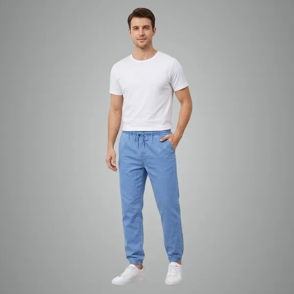 Men_Elastic_Waist_Denim_Cargo_Jeans_Stretchable_Casual_Pants_Regular_Fit_Jeans_For_Menky_Blue