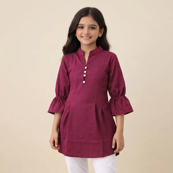 Kids_Girls_Stylish_Kurti_Top_Xl_Size_Only_Cotton_Blend_Casual_Wear_Top_For_Girls_Maroon